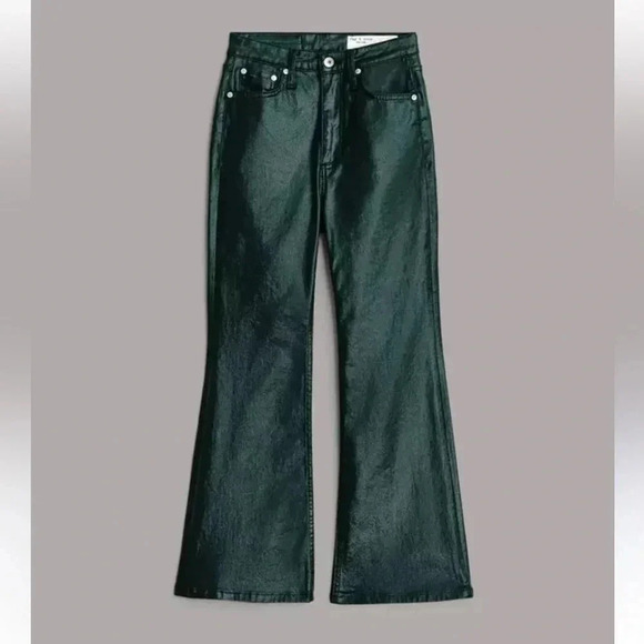 Rag & Bone Casey High-Rise Ankle Flare Coated Pine Grove NWT size 30 - Picture 2 of 10